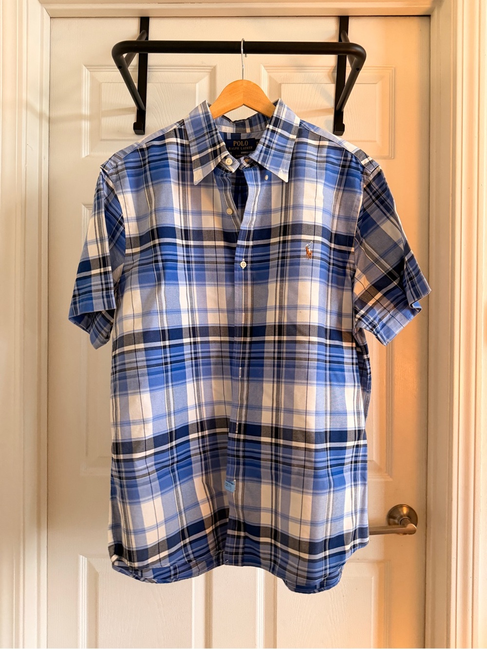 Polo by Ralph Lauren Blue and White Plaid Short-Sleeve Button-Down Shirt